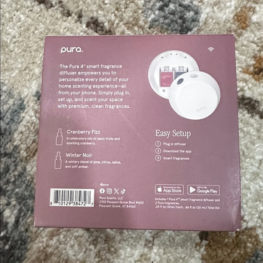 PURA 4 Smart Fragrance Diffuser with Cranberry Fizz & Winter Noir Refills NEW